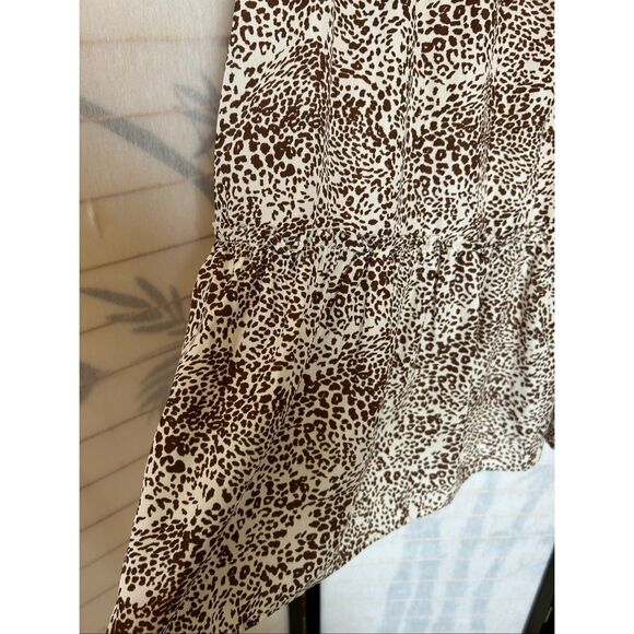 Sugar Lips Sleeveless Tiered Dress Brown Boho Preppy Animal Print V-Neck M - Picture 4 of 10